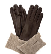 Lederhandschuhe mit Strick-Stulpen - Braun/Beige