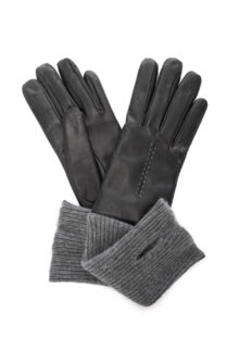 Lederhandschuhe mit Strick-Stulpen - Grau