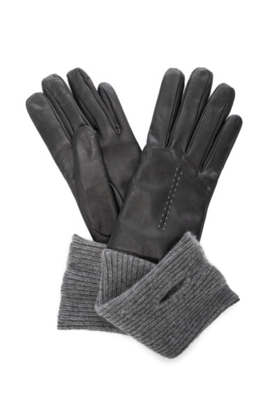 38534_gray-1 Lederhandschuhe mit Strick-Stulpen - Grau – Bild 1