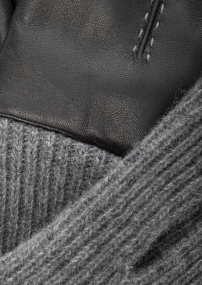 Lederhandschuhe mit Strick-Stulpen - Grau – Bild 2