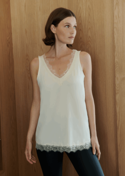 Top mit Spitze – Weiß – Bild 2