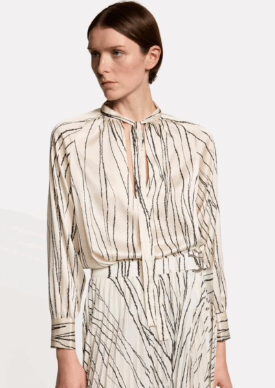 Seidenbluse mit Schluppe – Schwarz/Weiß – Bild 4