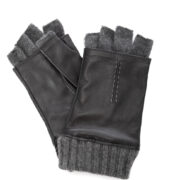 Fingerlose Lederhandschuhe mit Stulpen - Grau