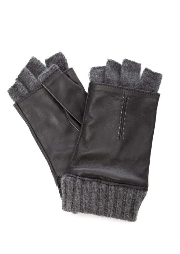 Fingerlose Lederhandschuhe mit Stulpen - Grau