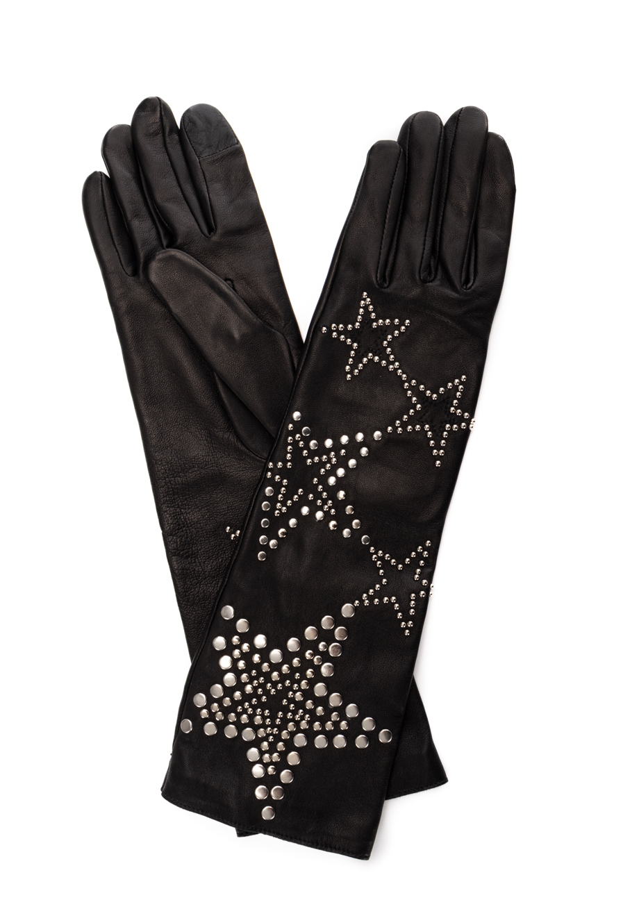 38533_noir-1 Lange Lederhandschuhe mit Nieten– Schwarz – Bild 1
