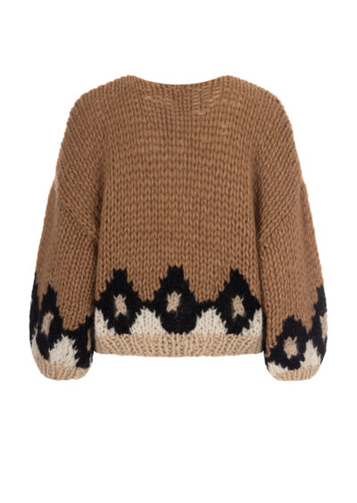 Gemusterte Strickjacke aus Wolle  – Kamelbraun – Bild 2