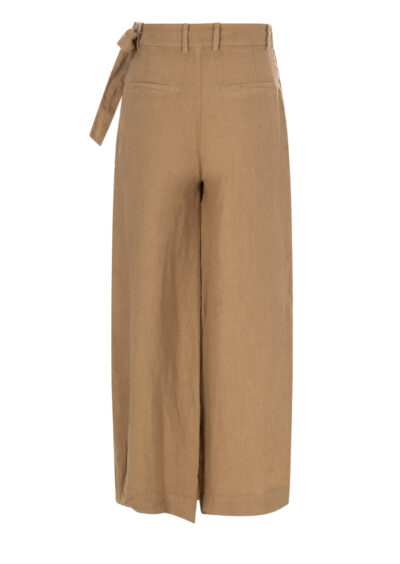Leinenhose mit Wickelfront - Sand – Bild 2