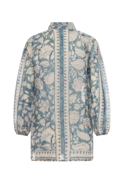Bluse „Fosca“ mit Blumenmuster – Blau/Beige – Bild 2