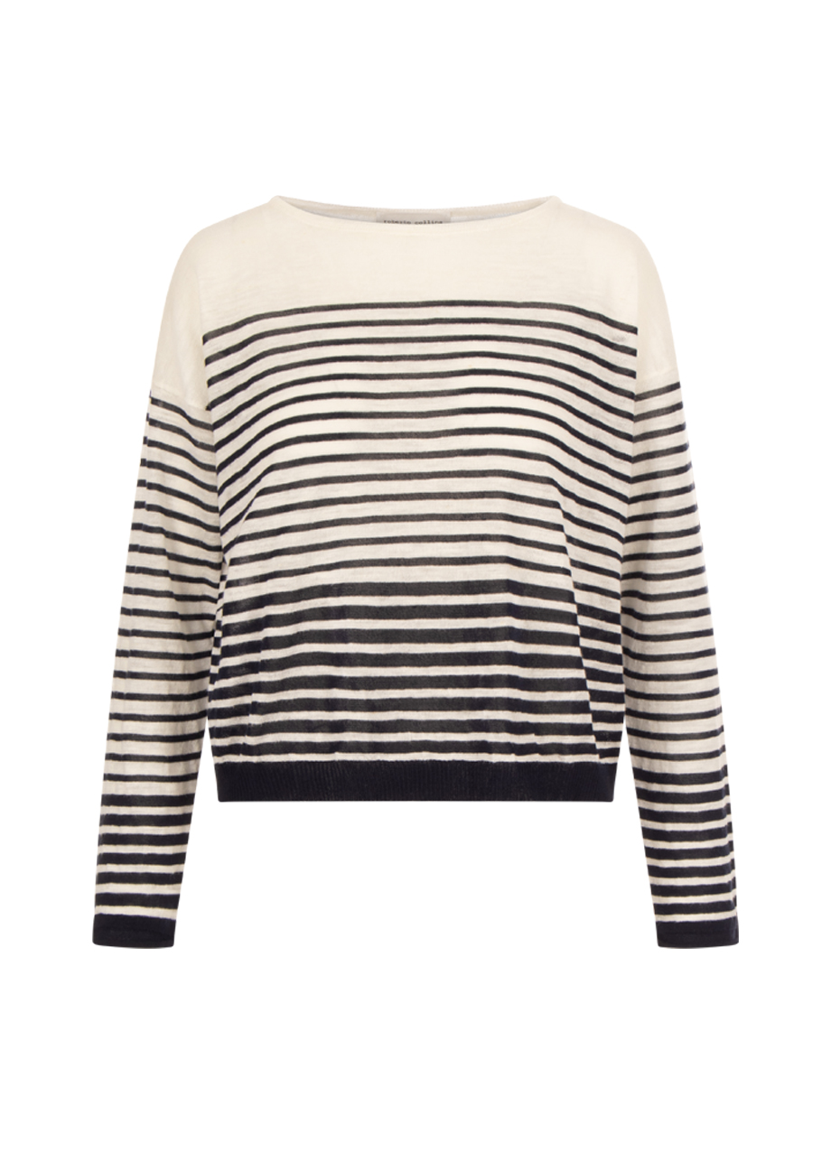 38731_10-1 Zarter Strickpulli mit Streifen - Ecru/Blau – Bild 1