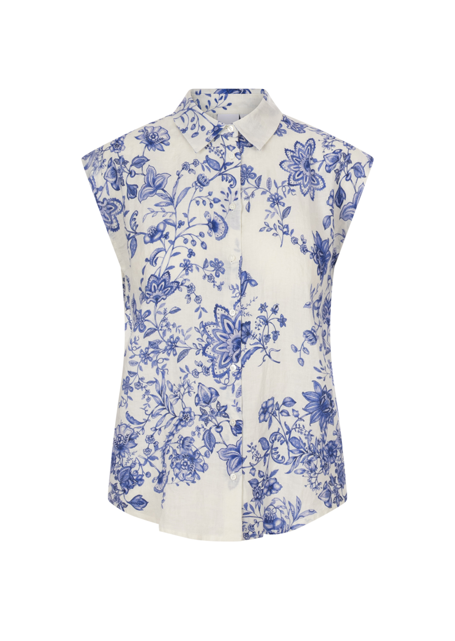 38761_190-1 Bedruckte Leinenbluse - Weiß/Blau – Bild 1