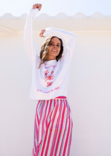 Sweatshirt mit Print - Weiß/Pink – Bild 4