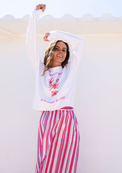 Sweatshirt mit Print - Weiß/Pink – Bild 4