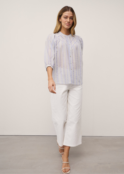 Bluse aus Baumwolle mit Längsstreif - Blau/Multi – Bild 4