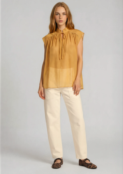 Bluse aus Baumwolle und Seide - Gelb – Bild 4
