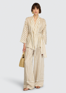 Gestreifte Bundfaltenhose aus Leinen – Offwhite/Beige – Bild 4