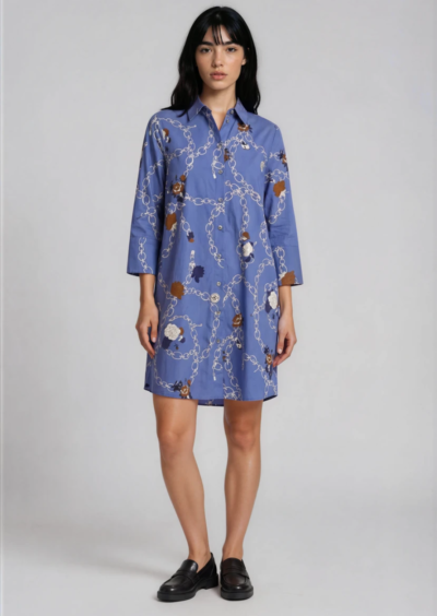 Gemustertes Hemdkleid in Baumwolle - Blau/Multi – Bild 4