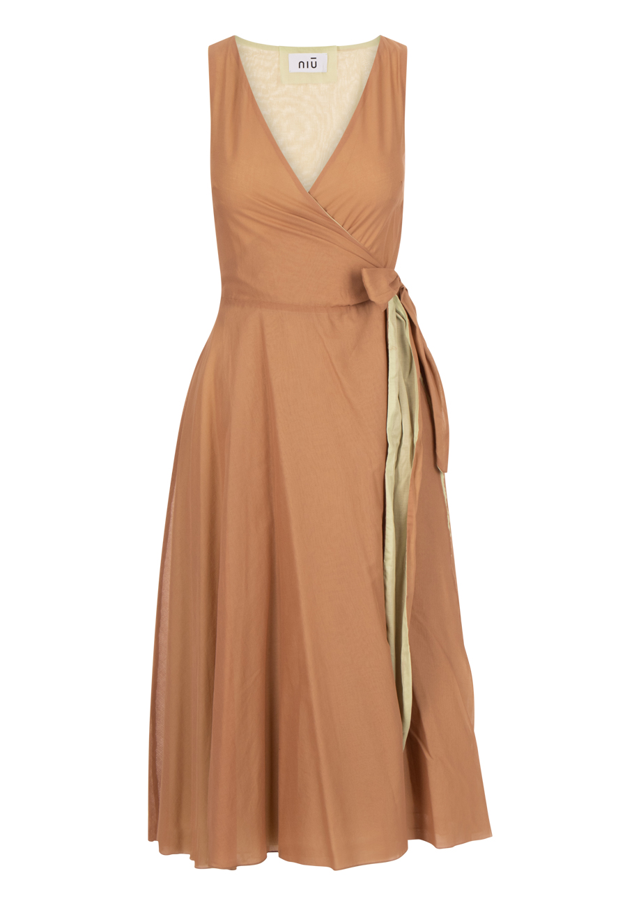 38908_rumaha-1 Wickelkleid aus Baumwolle - Lindgrün/Hellbraun – Bild 1