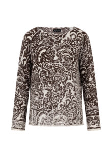 Pullover mit Print aus Baumwolle und Leinen - Braun/Ecru