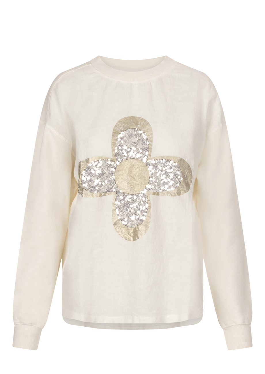39055_102-1 Sweater mit Pailletten-Motiv - Off-White/Metallic – Bild 1