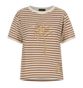 Kurzarm-Shirt mit Pailletten-Motiv - Off-White/Camel