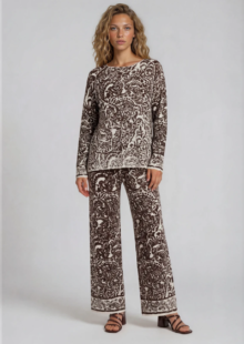 Pullover mit Print aus Baumwolle und Leinen - Braun/Ecru – Bild 4