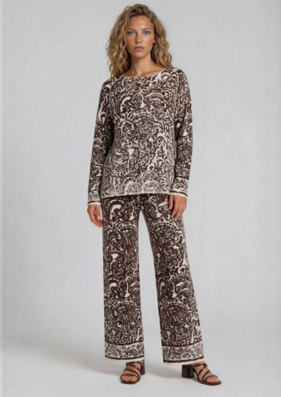 Pullover mit Print aus Baumwolle und Leinen - Braun/Ecru – Bild 4