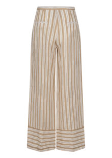 Gestreifte Bundfaltenhose aus Leinen – Offwhite/Beige – Bild 2