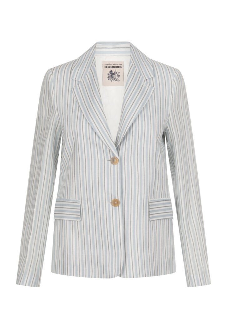 -semicouture-blazer-leinen-blau-weiß