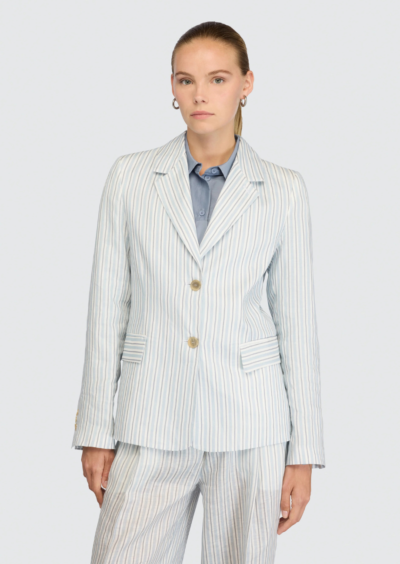 Gestreifter Blazer "Kitty" aus Leinen - Blau/Weiß – Bild 4
