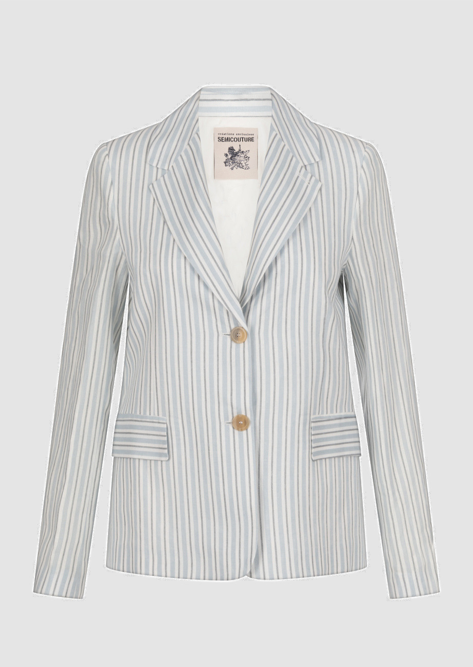 Leinenblazer Gestreifter Blazer "Kitty" aus Leinen - Blau/Weiß – Bild 1