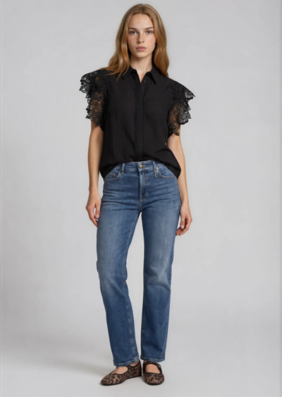 Bluse "Molly" mit Spitze - Schwarz – Bild 4