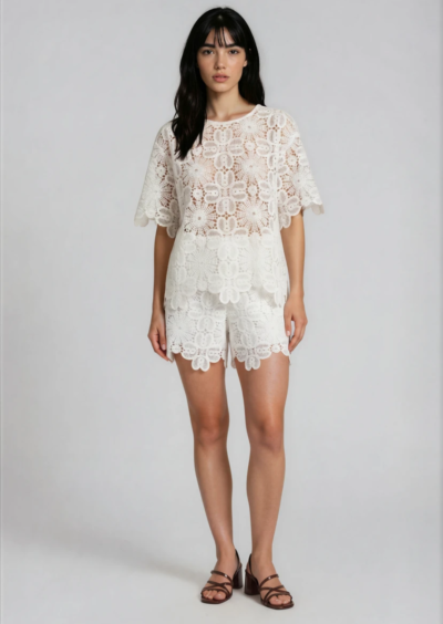 Shorts "Vilja" aus Spitze - Weiß – Bild 4