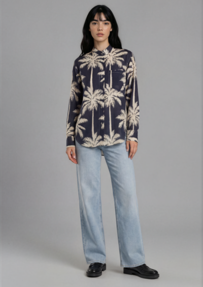 Bluse „Nati“ aus Baumwolle und Seide – Blau/Offwhite – Bild 4