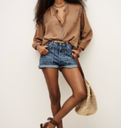 Bestickte Baumwollbluse "Dalila" - Braun