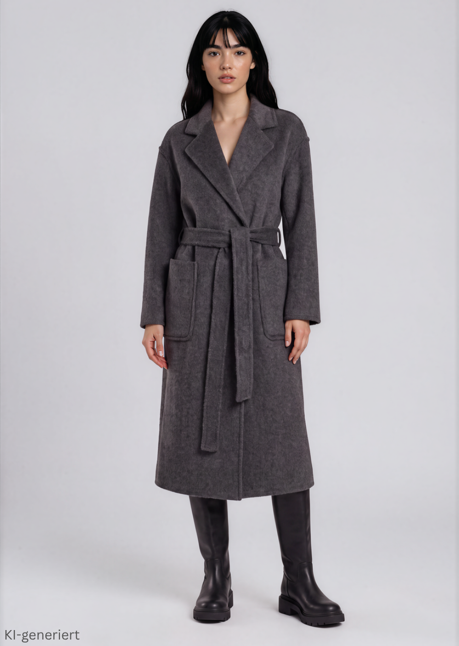 39278_grey-model Wollmantel mit Fransen - Grau – Bild 1