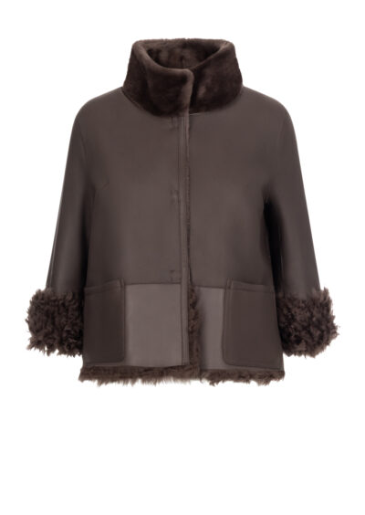 Wendejacke "Ana" aus Lammfell - Duneklbraun – Bild 4