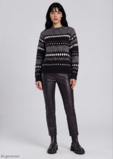 Pullover mit Norwegermuster – Schwarz/Weiß