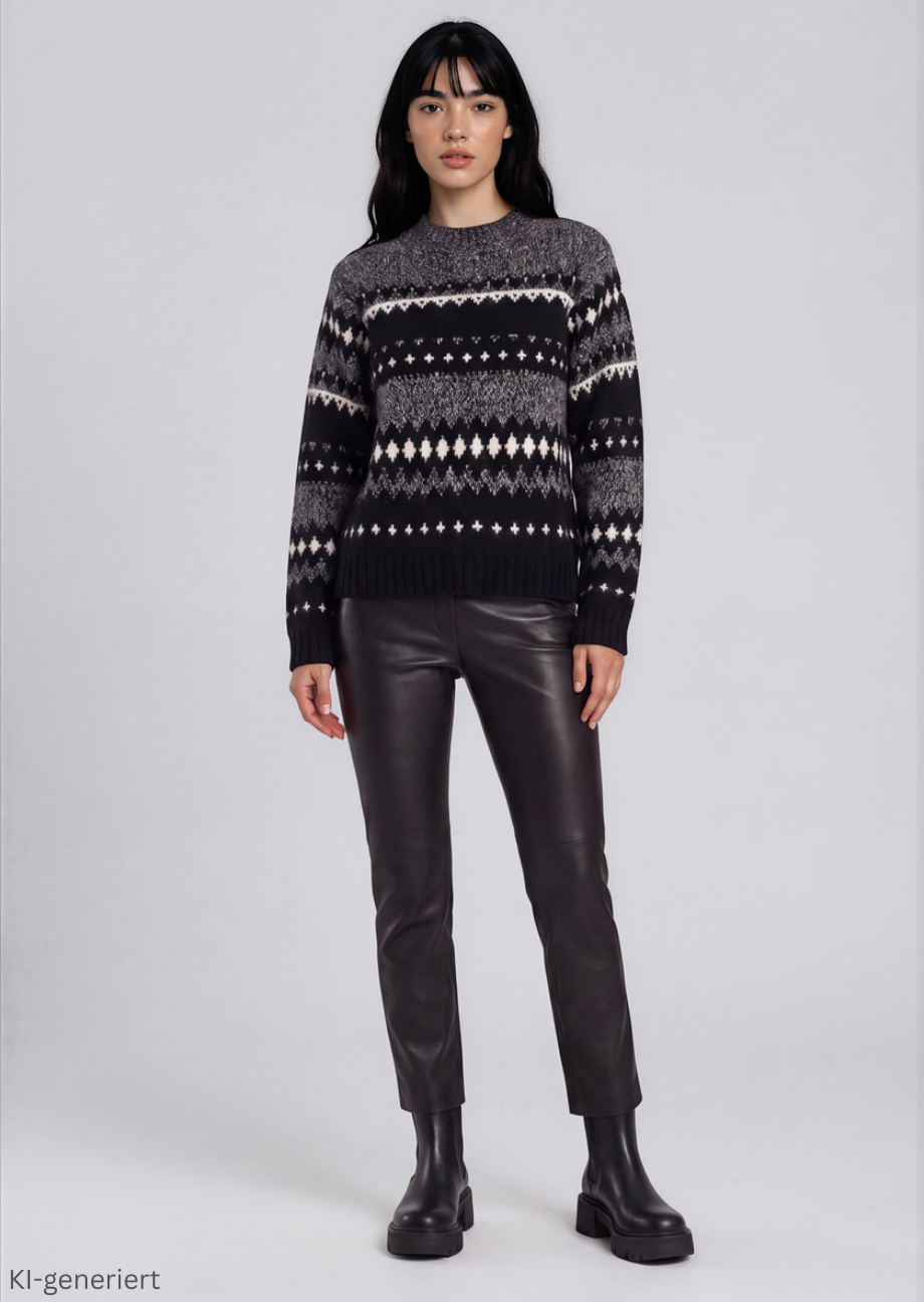39458_300-model Pullover mit Norwegermuster – Schwarz/Weiß – Bild 1