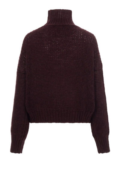 Grobstrickpullover mit Stehkragen - Weinrot – Bild 2