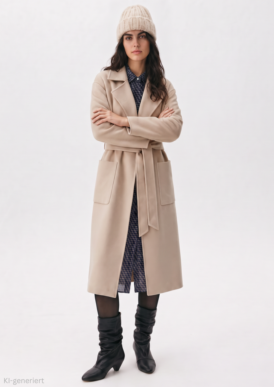 mantel-kleid-boots-mütze Mantel "Allegor" mit Gürtel - Off-White – Bild 1