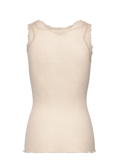 Top mit Spitze aus Wollmix - Ecru – Bild 2