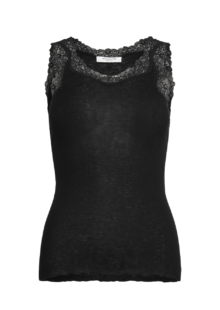 Top mit Spitze aus Wollmix - Schwarz