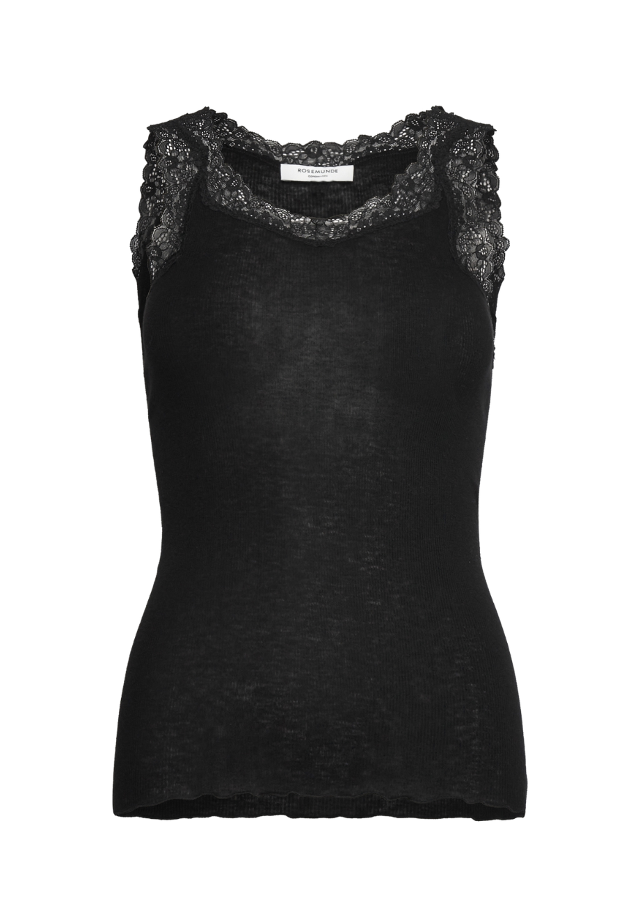 38255_010-rosemunde-top-schwarz Top mit Spitze aus Wollmix - Schwarz – Bild 1