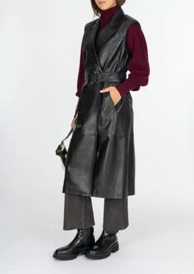 Leder-Gilet in Schwarz – Bild 5