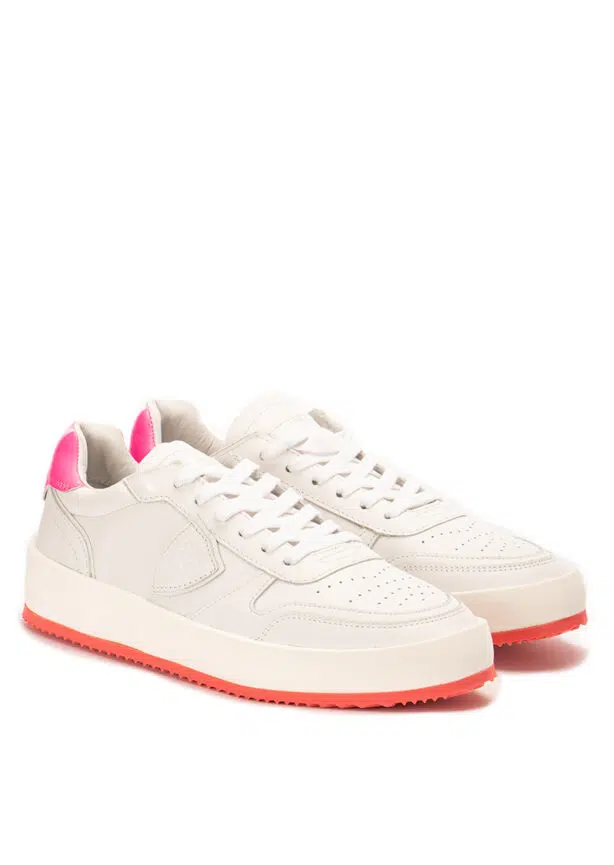 Philippe Model-Leder-Sneaker-weiß-Neonpink-neon-pink