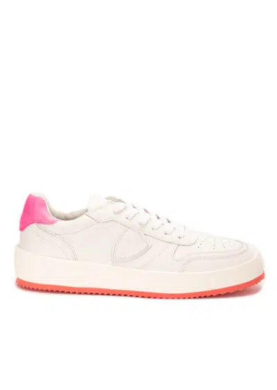 Philippe Model-Leder-Sneaker-weiß-Neonpink-neon-pink