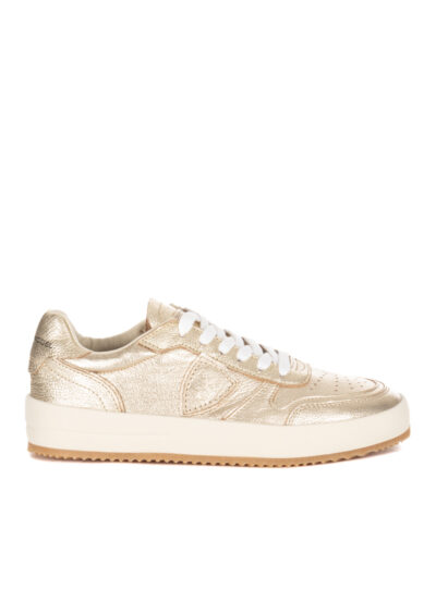 Leder-Sneakers – Gold – Bild 2