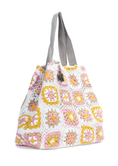 Großer gehäkelter Shopper - Beige/Rosa – Bild 2